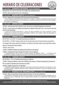 La Basílica de la Virgen acoge las celebraciones de la Semana Santa desde este Domingo de Ramos, 13 de abril 3 programa Basilica semana santa
