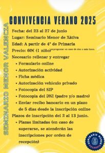 Convivencia-Encuentro de verano para monaguillos y jóvenes en Valencia, del 23 al 27 de junio, en el Seminario Menor de Xàtiva 2 Convivencia verano monaguillos 2