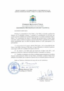 Solemnidad de los Santos Apóstoles Pedro y Pablo, y el Óbolo de San Pedro 3 Decreto San Pedro y San Pablo 2
