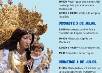 La imagen peregrina de la Virgen de los Desamparados visita este fin de semana la Eliana (Valencia) con motivo del 30 aniversario de la Cofradía del Carmen