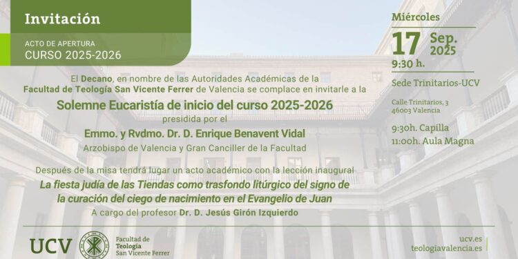 Mons. Enrique Benavent, Arzobispo de Valencia presidirá el acto de apertura de curso de la Facultad de Teología 1 Acto de apertura de curso de la Facultad de Teología