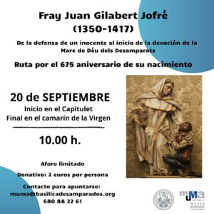 La Basílica de la Virgen organiza una ruta dedicada a fray Juan Gilabert Jofré 2 cartel Padre Jofre 1536x1536 2