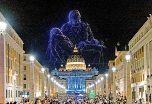 El Vaticano se ilumina con un espectáculo de drones en el histórico concierto “Grace for the World” 2 drones vaticano 1