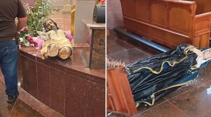Profanan parroquia en Chavinda, Michoacán: joven destruye imágenes de Cristo y la Virgen de los Dolores